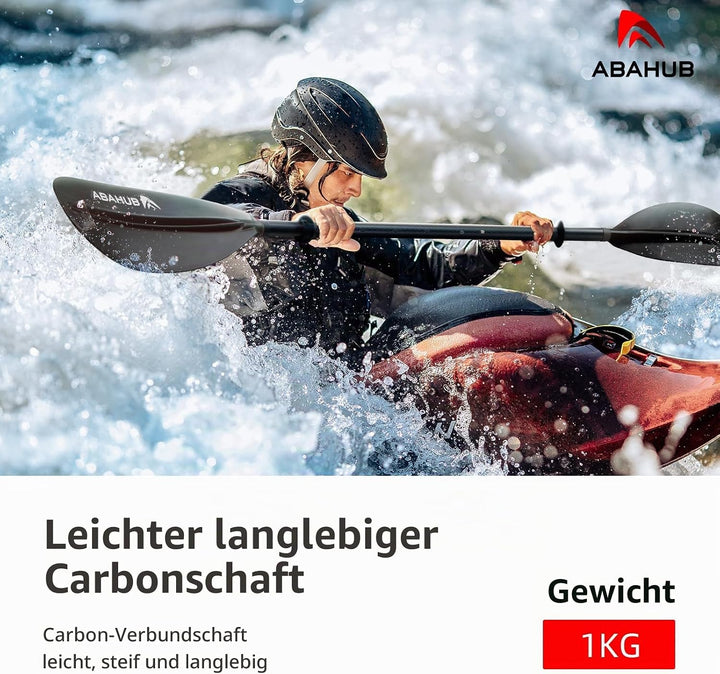Abahub Carbon Kajak Paddel 230cm/220-240cm verstellbar, mit Paddelleine | Für Kajakfahren, Ruderboot