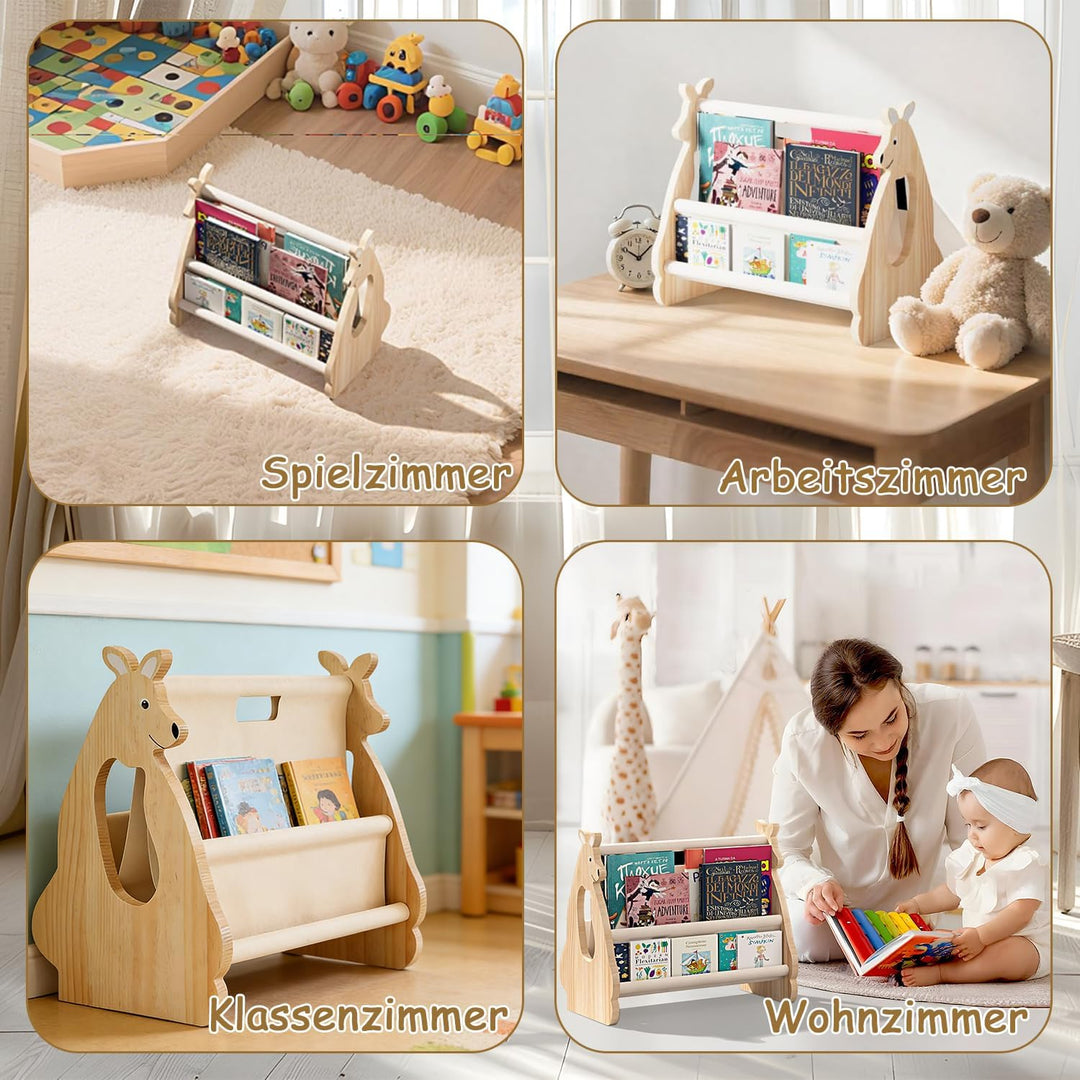 Kinder Bücherregal aus Holz, Montessori Regal Kinderzimmer, Doppelseitiges Bücherregal Kinder Holz,