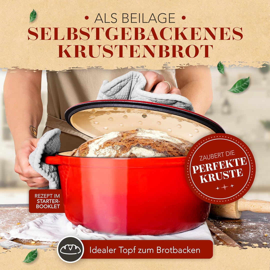KRUSTENZAUBER Gusseisen Topf [inkl. Fleischgabel] - 26cm Schmortopf backofengeeignet - Idealer Bräte
