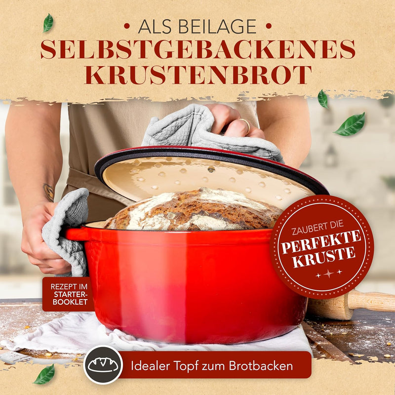 KRUSTENZAUBER Gusseisen Topf [inkl. Fleischgabel] - 26cm Schmortopf backofengeeignet - Idealer Bräte