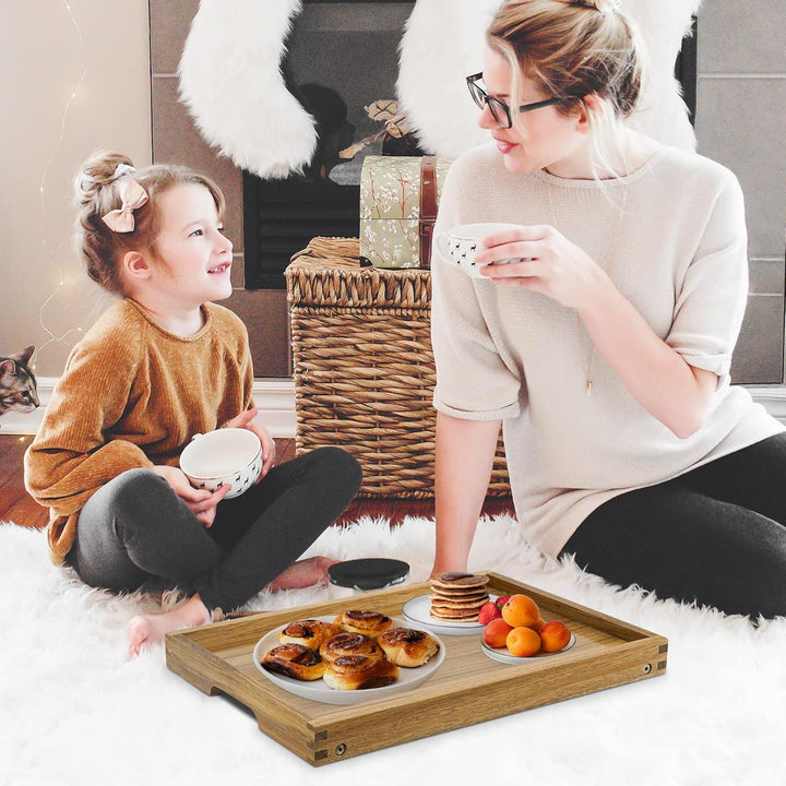 VaeFae Acacia Bed Table Tray, Frühstückstablett aus Holz mit klappbaren Beinen, Betttablett für Esse