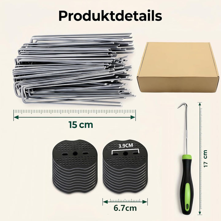 100 Stück Erdanker und 100 Stück Unterlegscheiben, 15cm Länge Anti Rost Verzinkte Bodenanker Erdanke