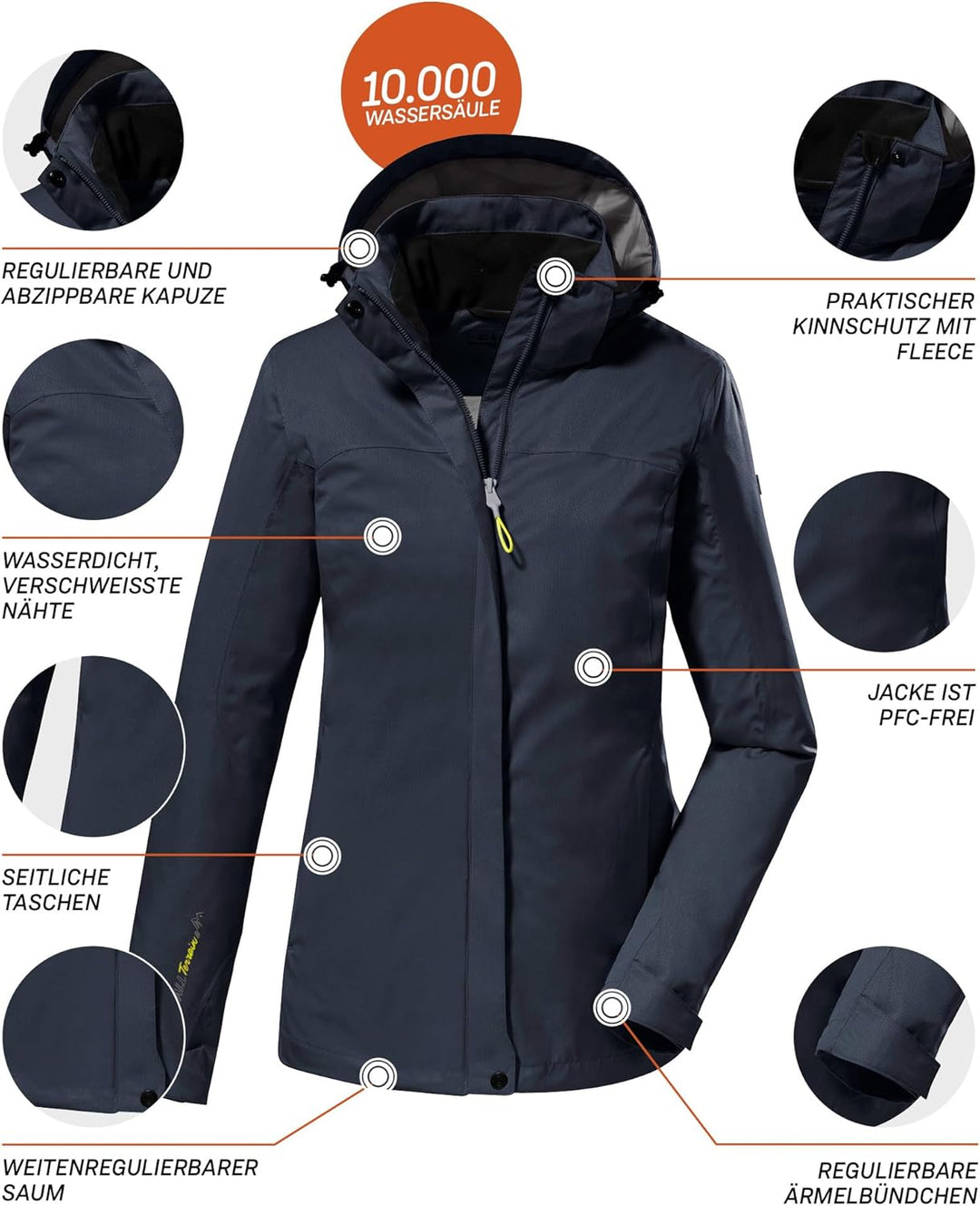 killtec Damen Funktionsjacke/Outdoorjacke mit abzippbarer Kapuze Kurzgrösse KOS 133 KG WMN JCKT dunk