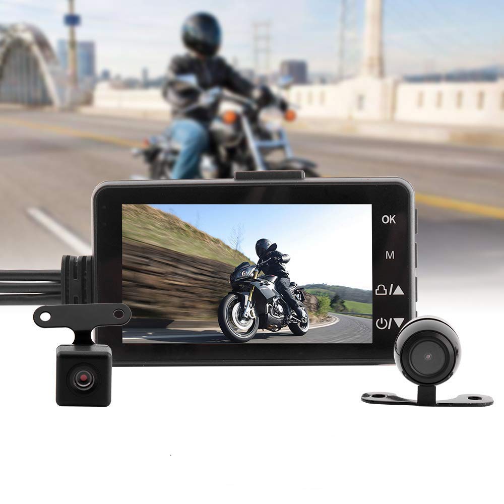 Riloer Motorrad-Rekorder, tragbare Kamera mit zwei Objektiven, wasserdichter 3-Zoll-HD-LCD-Videoreco