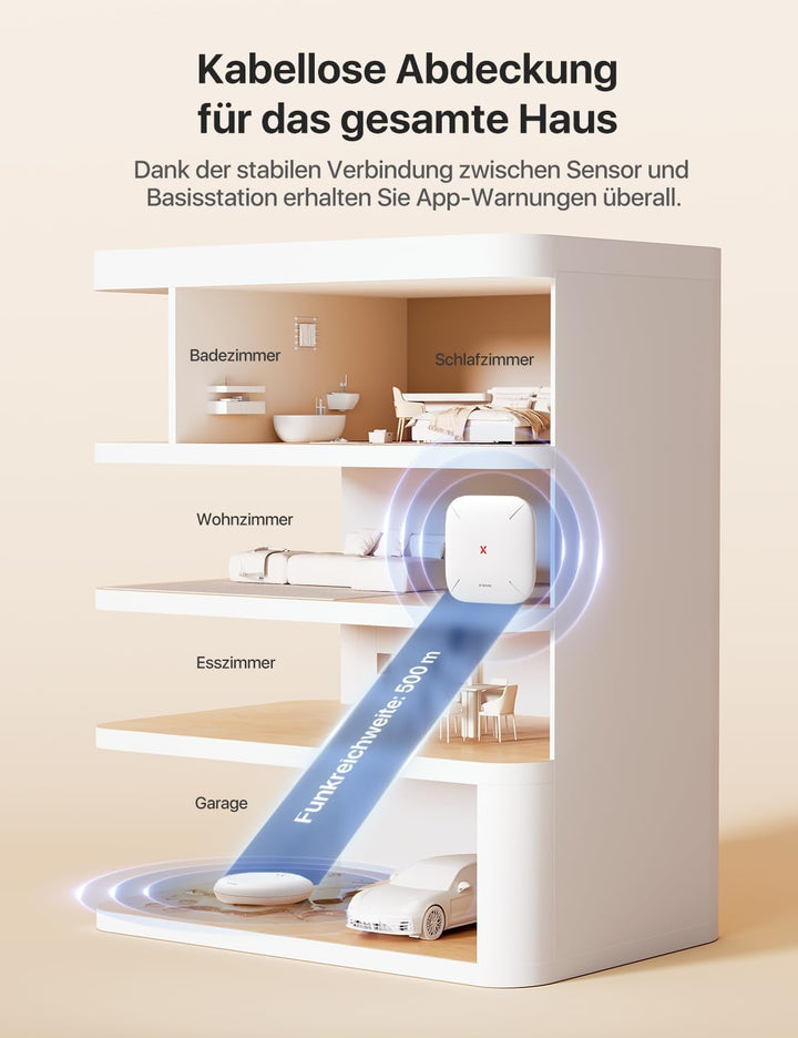 X-Sense Wassermelder WLAN, Smarter Wassermelder, mit App-Warnungen（nur 2.4Ghz）, wasserdicht nach IP6