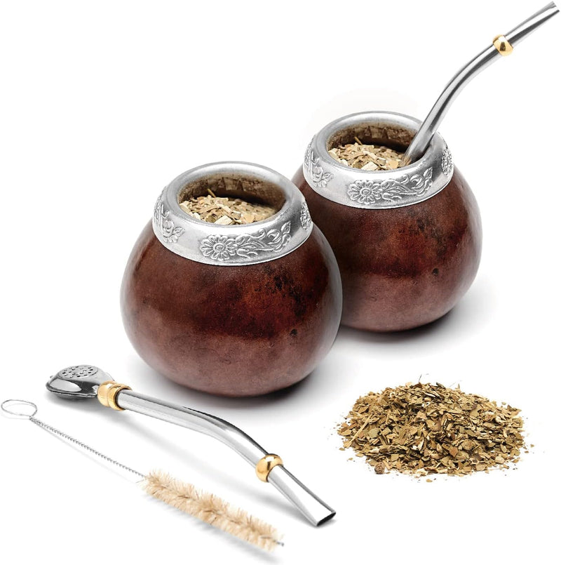 BALIBETOV Set aus Natürlichem Kürbis Tasse für Mate Tee Handgefertigt Inkl. Strohhalm (Yerba Mate St
