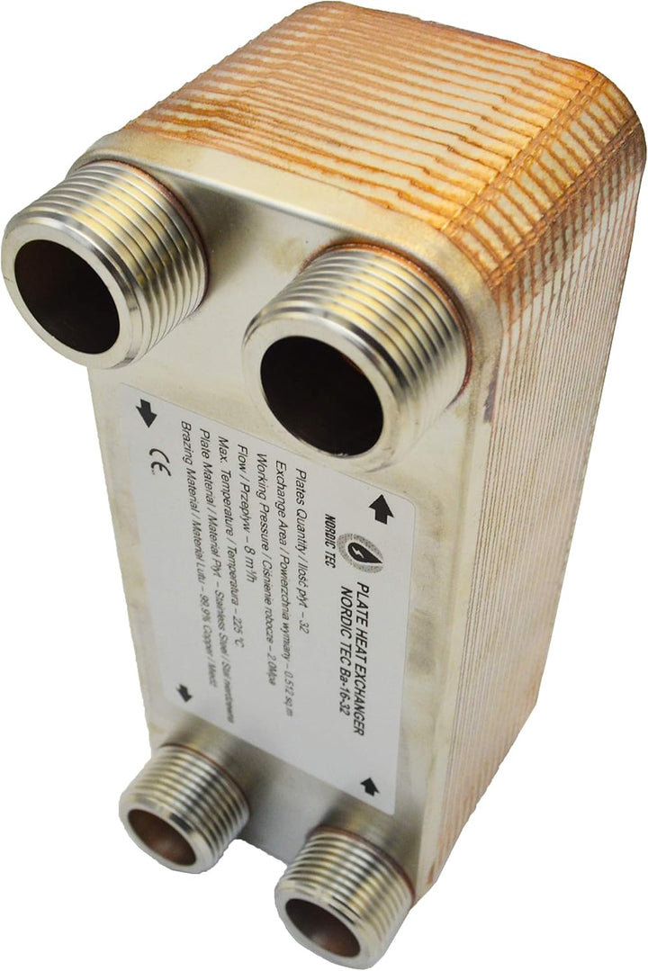 Edelstahl Plattenwärmetauscher Nordic Tec Ba-16-32 Plattenwärmeübertrager Wärmetauscher 32 Platten 1