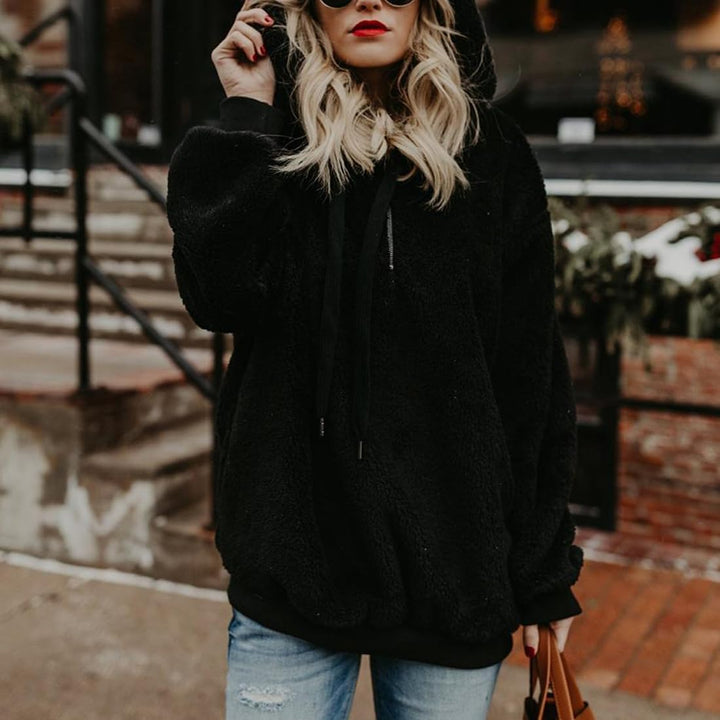 Durio Hoodie Damen Fleece Kapuzenpulli Teddy Fleece Pullover Oversize Sweaterpullover Winter Warm Sc