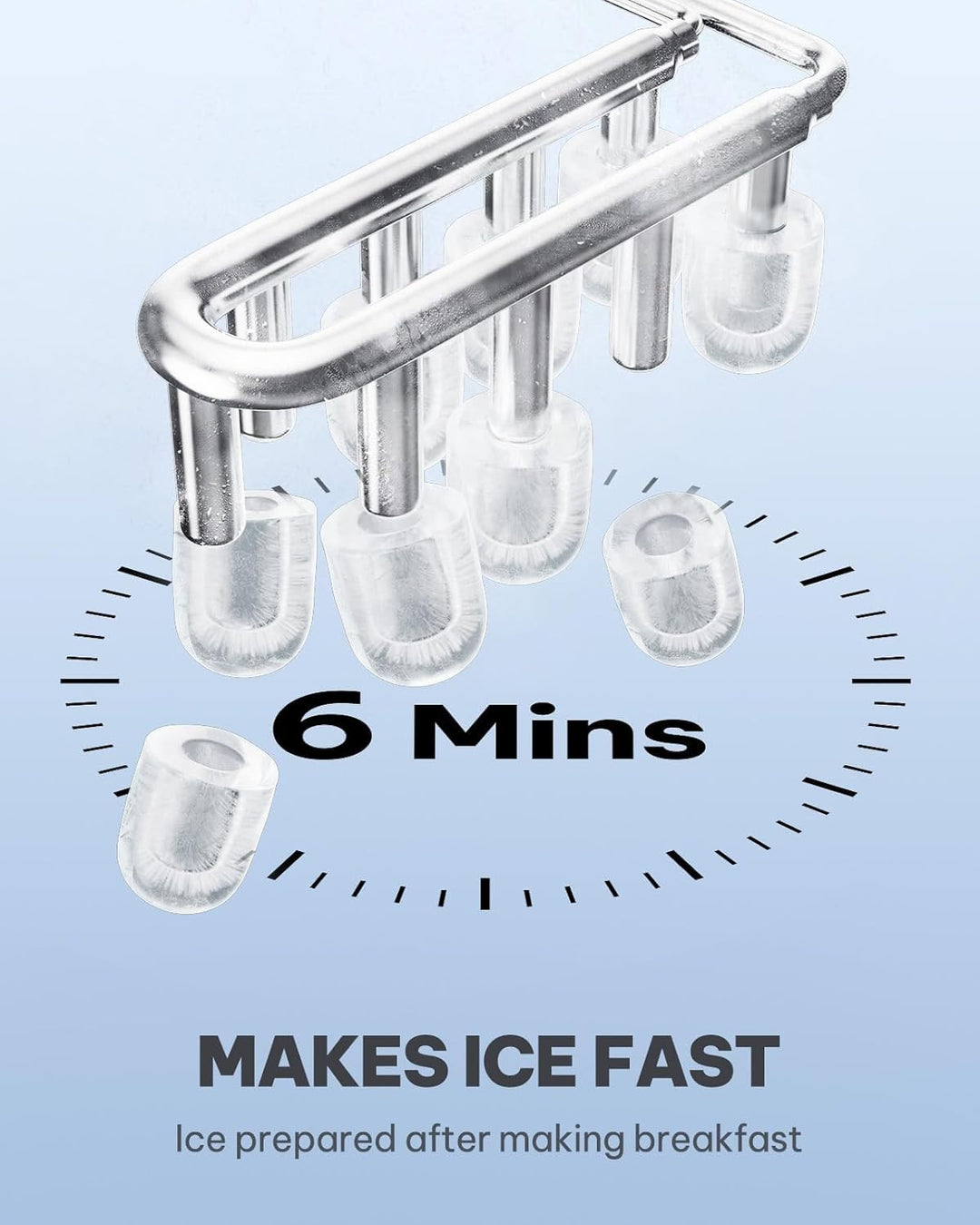 Silonn Eiswürfelmaschine mit Griff-Eiswürfelkorb – Tragbar & Selbstreinigend, Mini Ice Maker 9 Eiswü