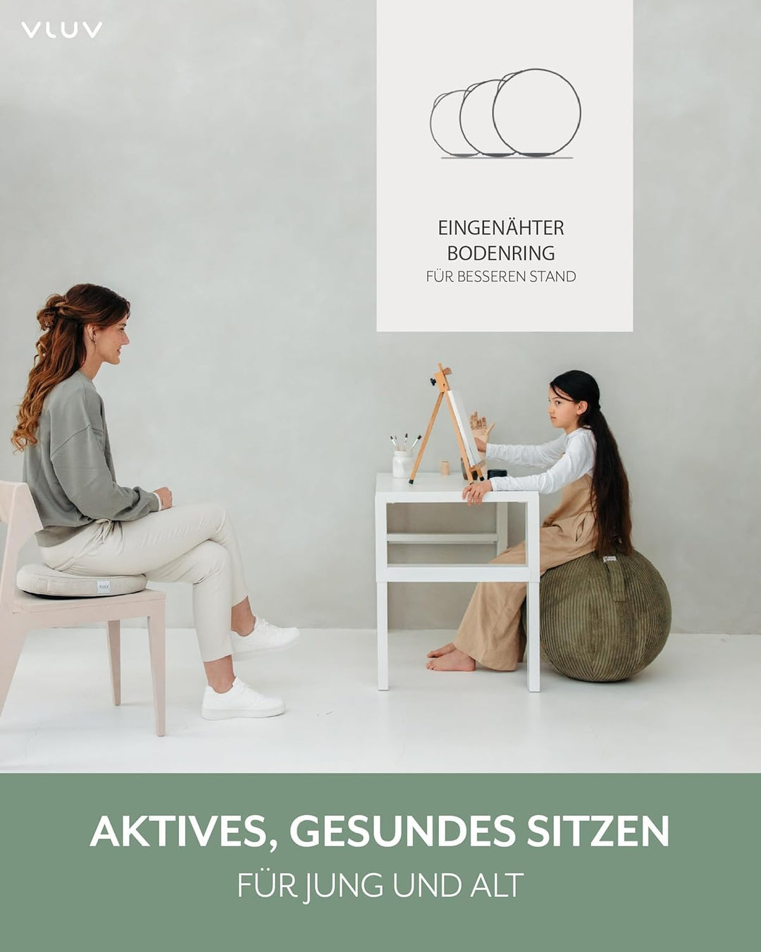 VLUV® BOL VLIP Sitzball Büro Ergonomisch [Atmungsaktiv mit Tragegriff und Wegrollschutz] Waschbarer