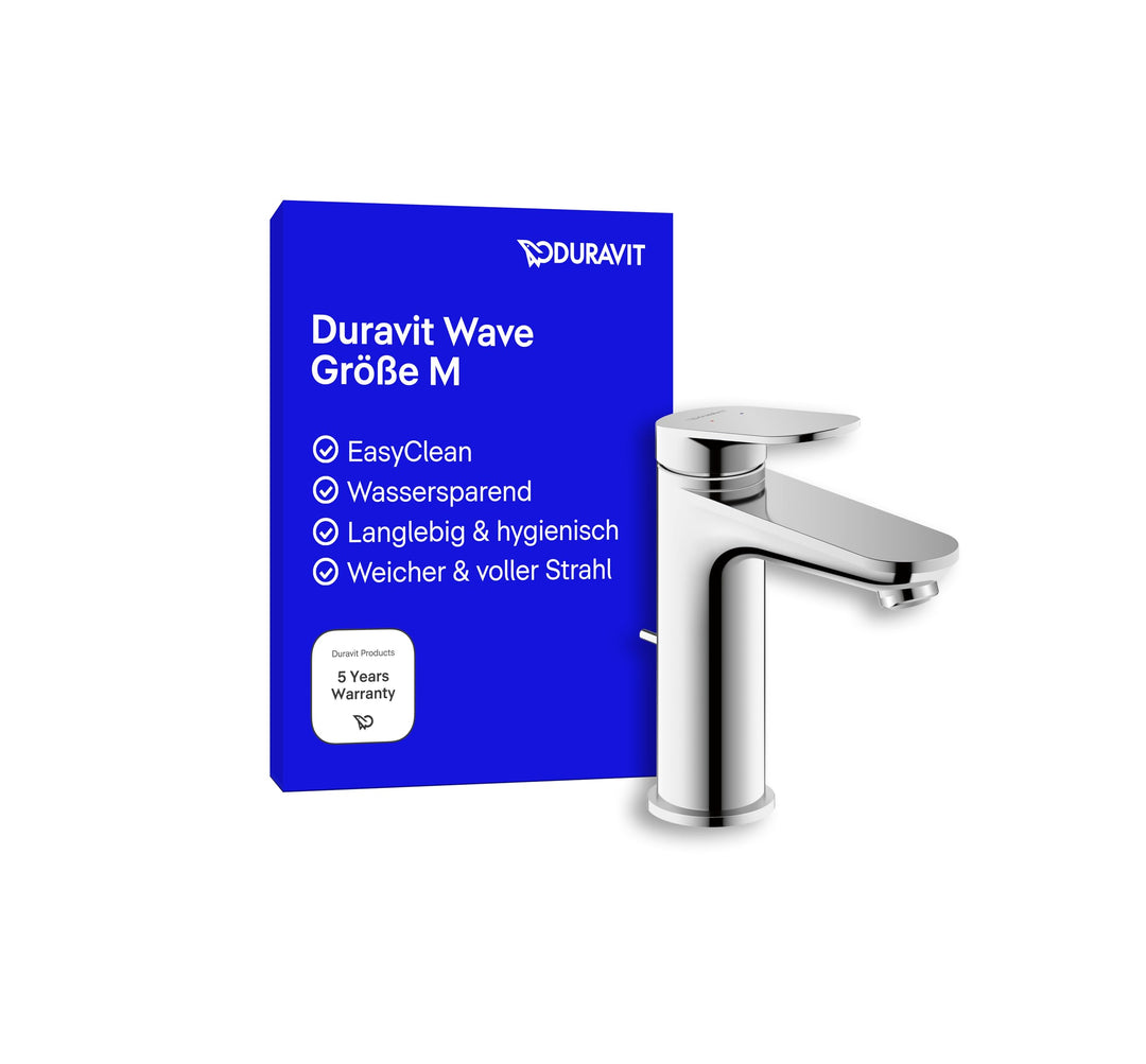 Duravit Wave Waschtischarmatur, Grösse M (Auslauf Höhe 111 mm), wassersparende Waschbecken Armatur (