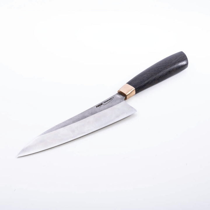 Pirge Handmade X KROP Küchenmesser | 18 cm Kochmesser | 60 HRC Edelstahl, 1500 Jahre altem Mooreiche