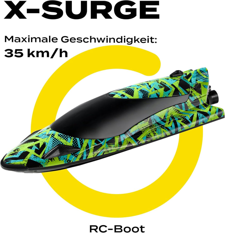 Overmax X-Surge Ferngesteuertes RC Speedboat Rennboot mit LED 35 km/h 1200 mAh Akkus 30 Minuten Spas