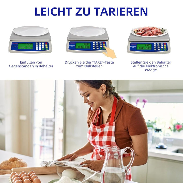Digitale Küchenwaage 30 kg, Edelstahl Obstwaage mit LCD Display und Tara Funktion, Waage digital mit