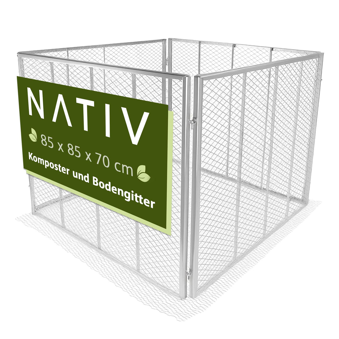 NATIV Garten Komposter 80x80x70 cm mit Bodengitter, Metallkomposter mit 448 Liter Volumen, Drahtkomp