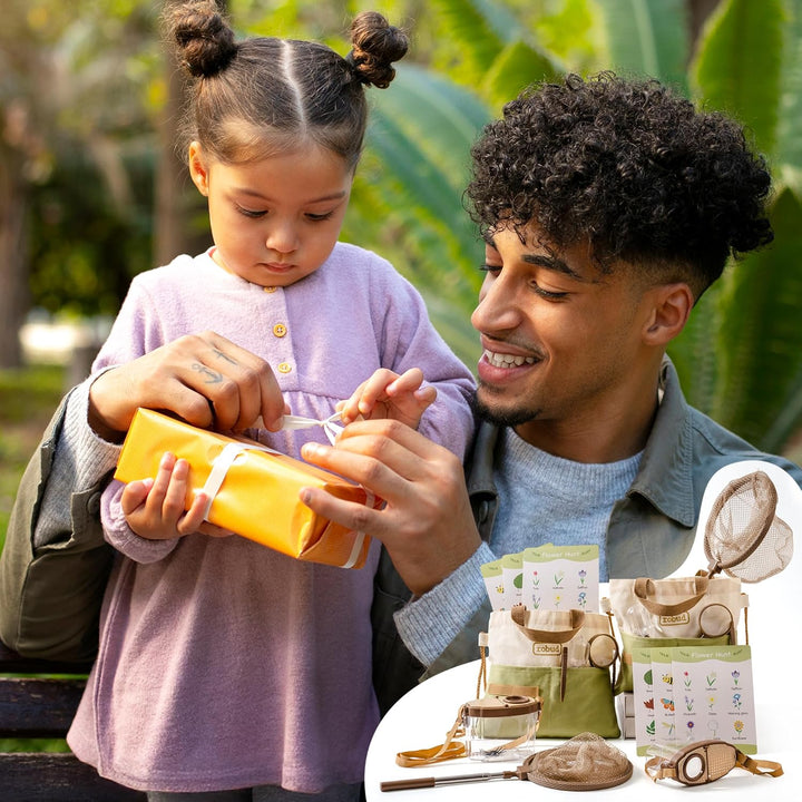 ROBUD Kids Outdoor Explorer Kit, Käferfang-Abenteuer-Sets mit Schmetterlingsnetzen, Lupen, Käferbehä