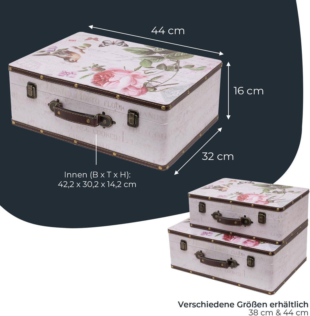 HMF Vintage Deko Koffer aus Holz, Aufbewahrungsbox mit Deckel und Ledergriff, stilvolle Aufbewahrung