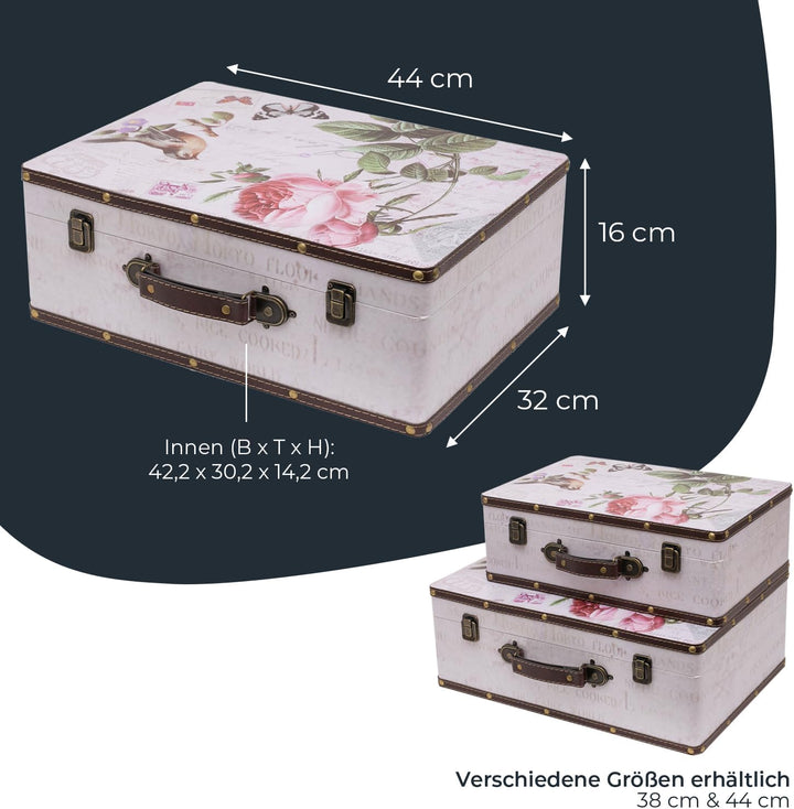 HMF Vintage Deko Koffer aus Holz, Aufbewahrungsbox mit Deckel und Ledergriff, stilvolle Aufbewahrung