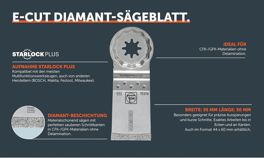 FEIN E-Cut Diamant Sägeblatt (Aufnahme Starlock Plus, Masse 35x50 mm, saubere Schnittkanten in CFK-/