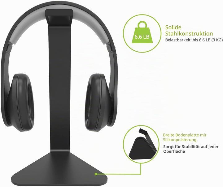 Kanto H1 Universal Headphone Stand with Curved Silicone Padding | Black, Black