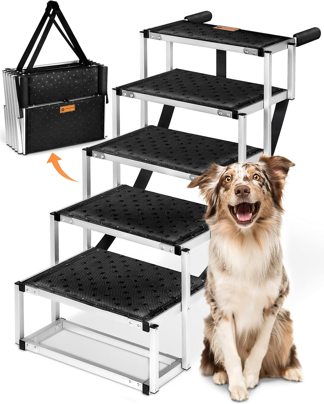PFOTENKÖNIG® Hundetreppe Auto [bis 70kg] - ultraleichte Premium Hunderampe Auto klappbar - Einstiegs