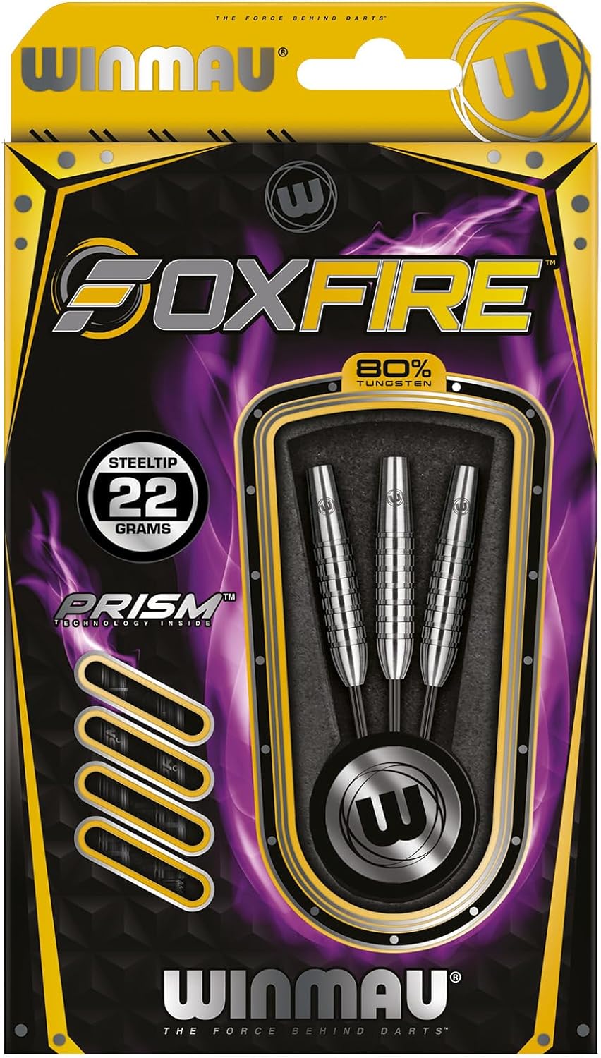 Winmau Foxfire Profi Wolfram Steeltip Dartpfeile Set mit Flights und Schäfte 22 g, 22 g