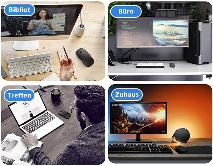 Kabellose Maus Bluetooth, (USB 2,4 GHz + Bluetooth 5.2 + USB-C-Adapter) FunkMaus wiederaufladbar für