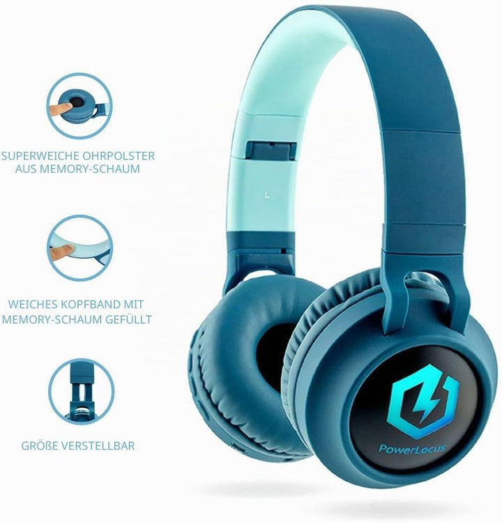 PowerLocus Kinderkopfhörer Bluetooth, Kinder Kopfhörer Over-Ear mit 85db Lautstärkebegrenzung LED-li