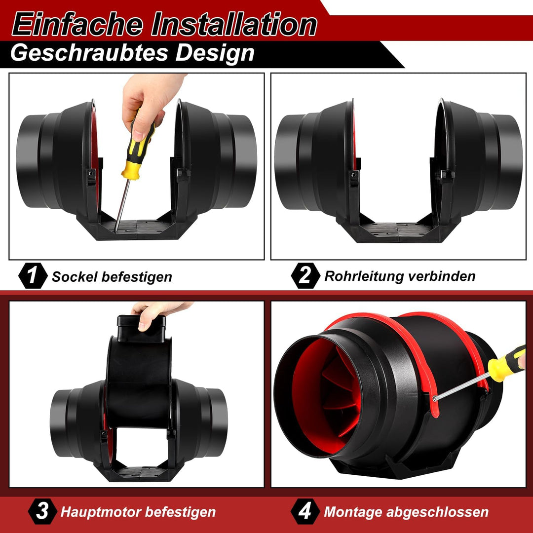 Rauchabzug Rohrventilator 150mm, Regelbar Inline-Kanalventilator, Abluftventilator mit variabler Ges
