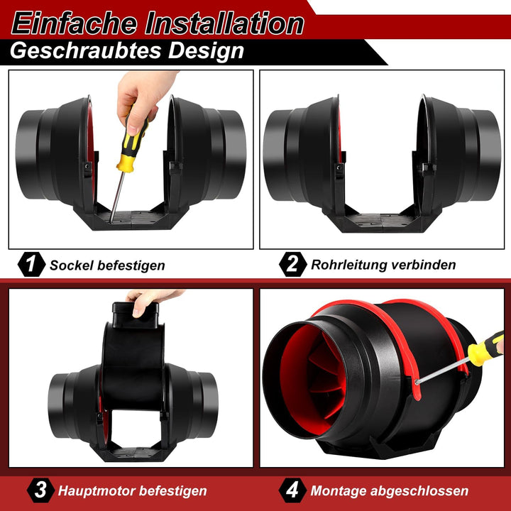 Rauchabzug Rohrventilator 150mm, Regelbar Inline-Kanalventilator, Abluftventilator mit variabler Ges