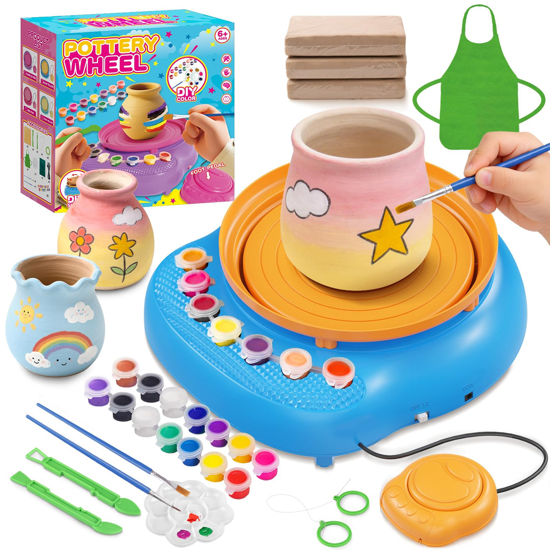Bastelset Mädchen Jungen 6 7 8 9 10 11 12 Jahre - Töpferscheibe Kinder mit Ton & Farben, Kreativ Set