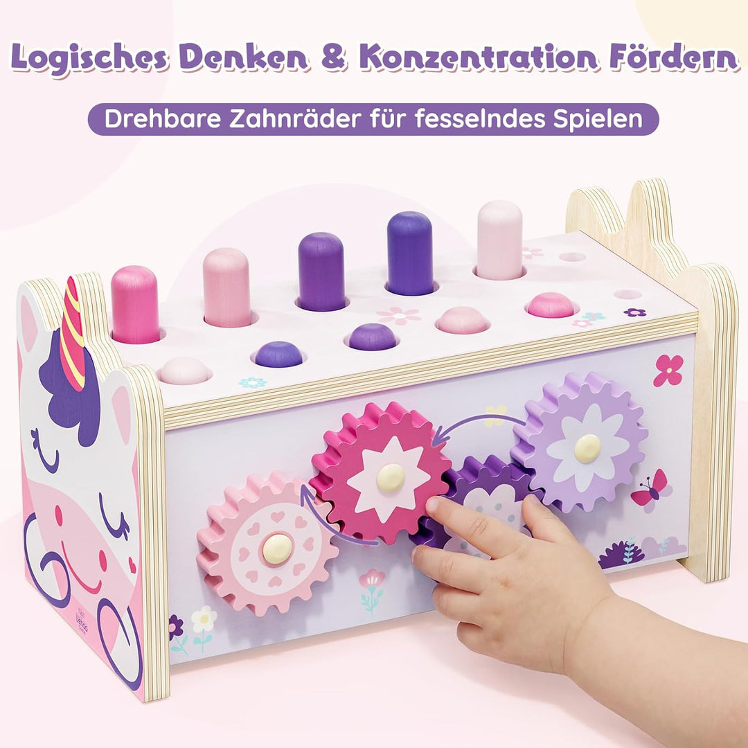 Lehoo Castle Montessori Spielzeug ab 1 Jahr, Hammerspiel mit Xylophon &amp; Zahnrädern, Holz Motorikspie
