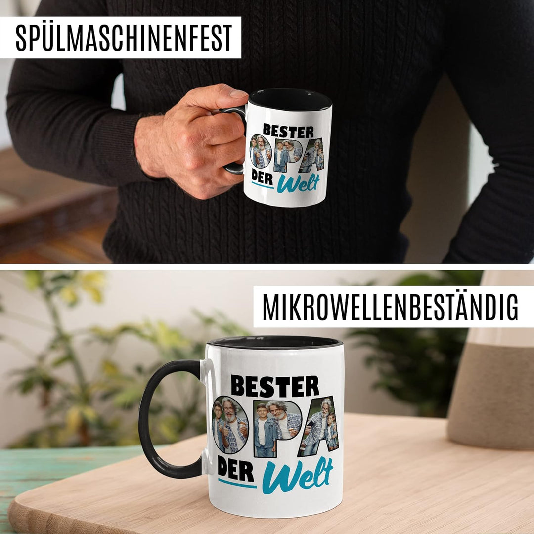 Opa Tasse personalisierbar mit Bild, Bester Opa der Welt, Geschenk personalisiert Grossvater Spruch
