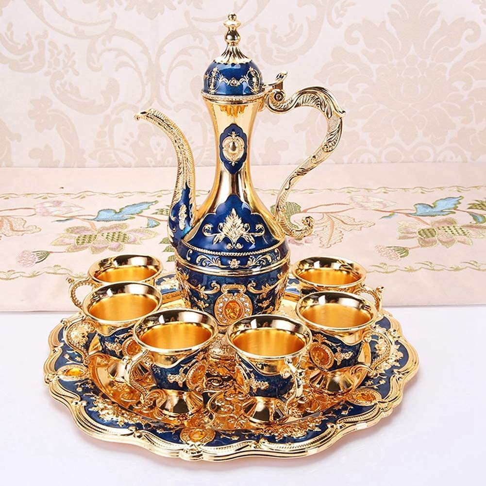 Flachmann Set Russischen Stil, 6 Tassen 1 Topf 1 Teller Metall Wein Trinkbecher Flachmann Set Metall