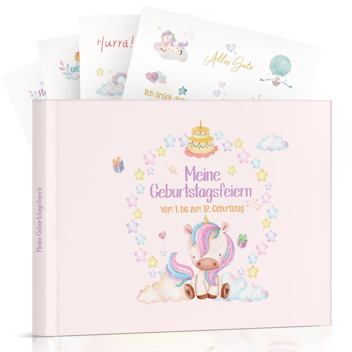 Geburtstagsbuch Erinnerungsalbum mit Aufklebern | Meine Kindergeburtstage von 1 bis 12 Fotobuch Albu