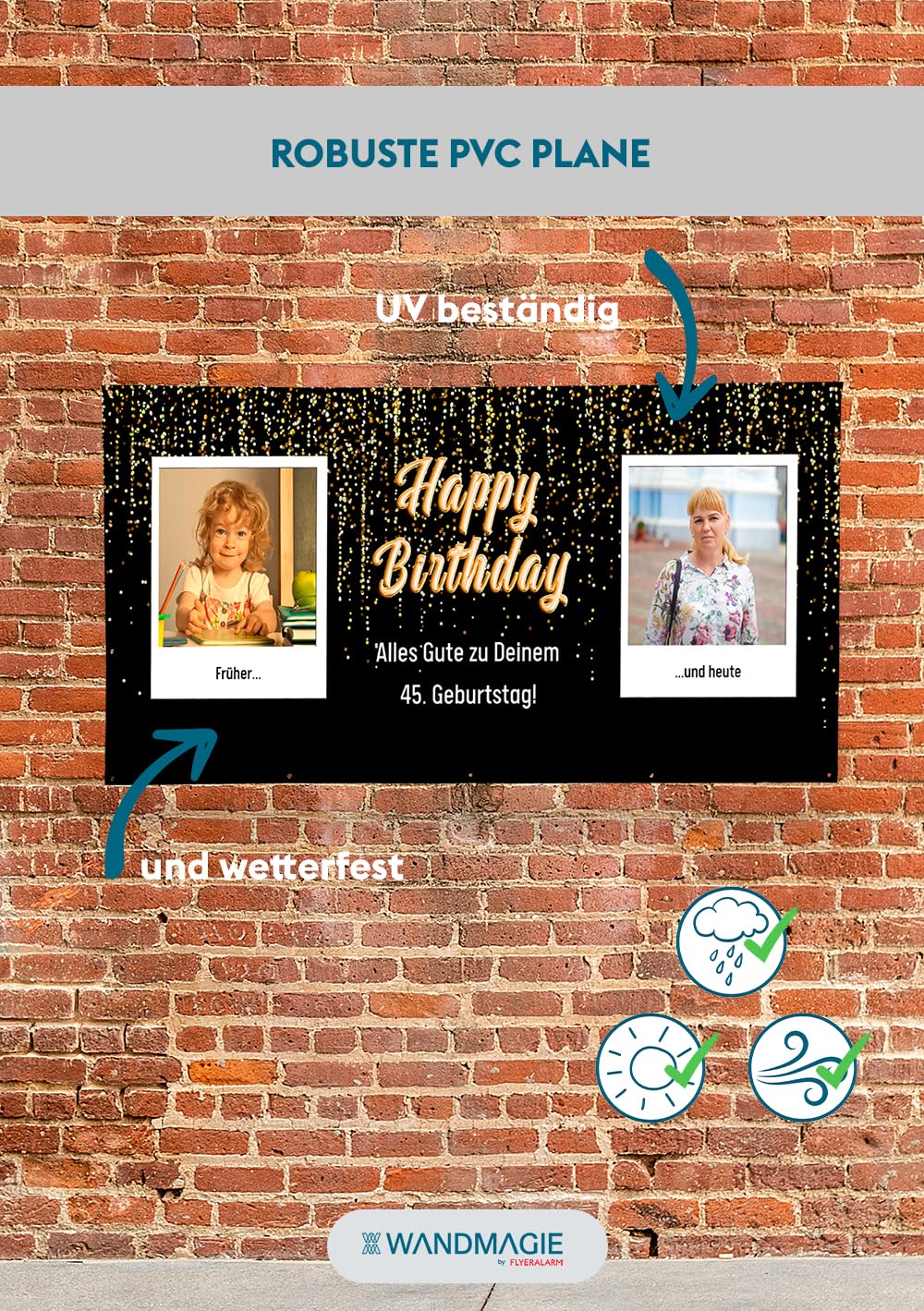 Banner zum Geburtstag selbst gestalten (50cm x 150cm) Personalisierter Geburtstagsbanner für Mann un