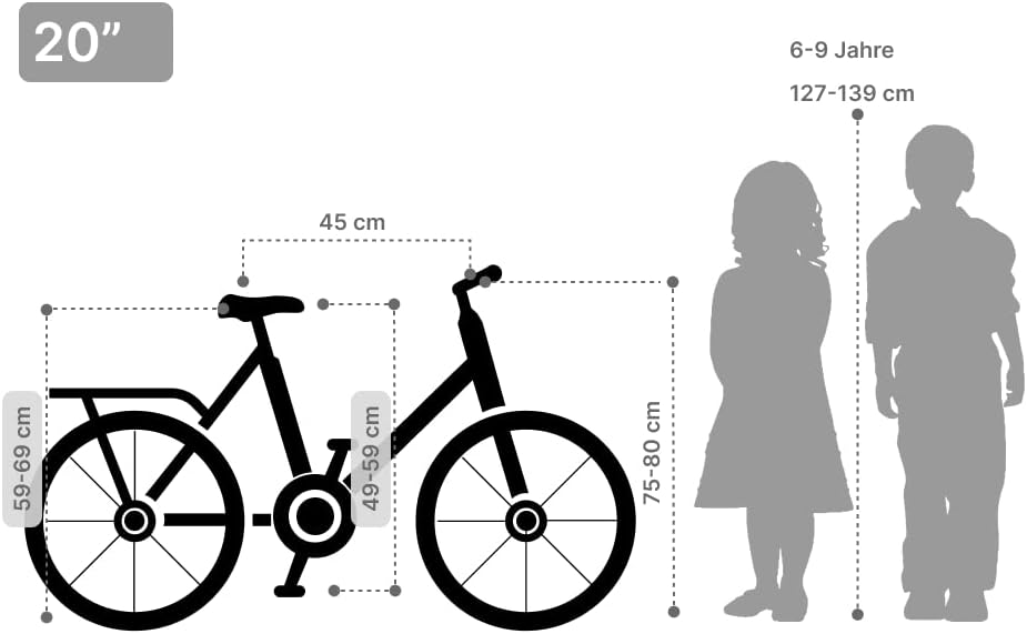XB3 Kinderfahrrad 20 Zoll Mädchen mit Gangschaltung 6 Gänge StVZO Nabendynamo LED-Licht Standlicht V