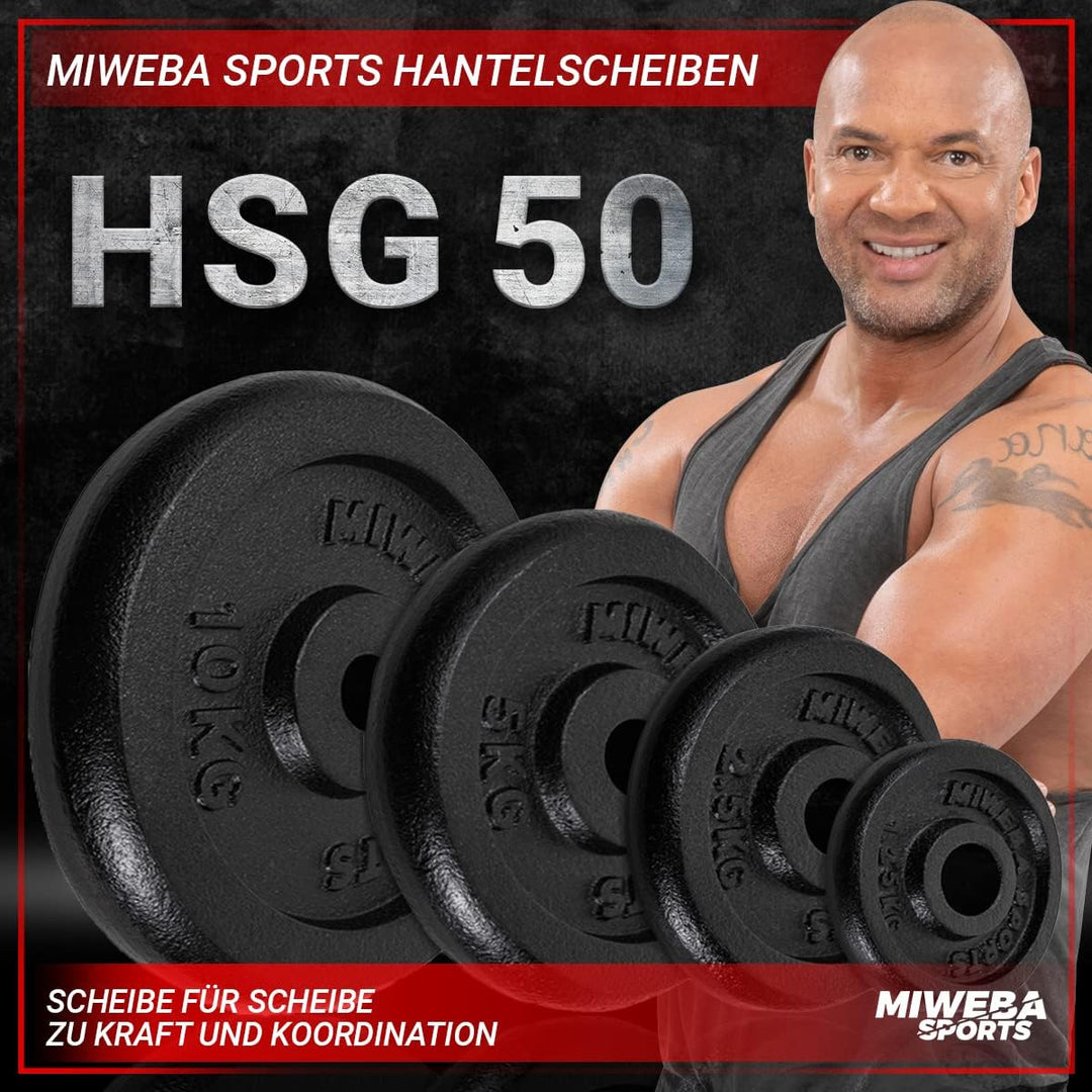 Miweba Sports Hantelscheiben Set HSG | 𝐏𝐫𝐨𝐟𝐢 Hanteln - 1.25-10.0 Kg Hantelscheibe - Hantel Scheiben