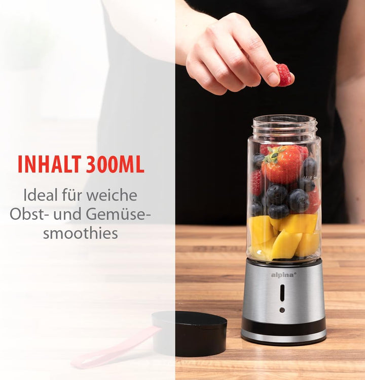 alpina Smoothie Maker to Go 300ml - Mixer USB Wiederaufladbar - Tragbarer Blender 125W - aus Edelsta