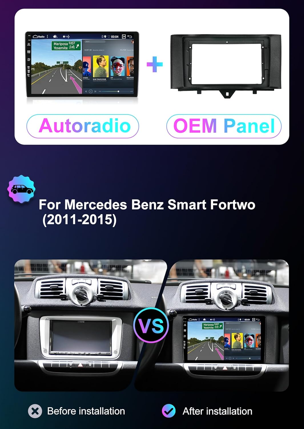 [6GB+128GB] Android 14 Autoradio für Benz Smart Fortwo (2011-2015)-[Integriertes CarPlay/Android Aut