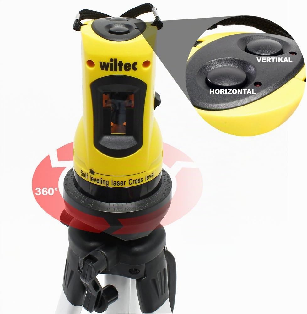 Wiltec Kreuzlinienlaser selbstnivellierend mit Stativ 1,2 m, ±0,5 mm/m genau, Rotationslaser zum Ver