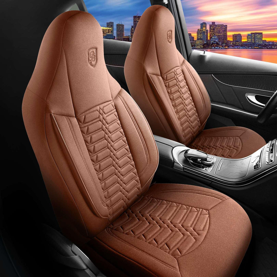 Autositzbezüge Universal für PKW & SUV – Premium Vordersitze Auto Sitzbezug aus Lacoste-Stoff, Terra