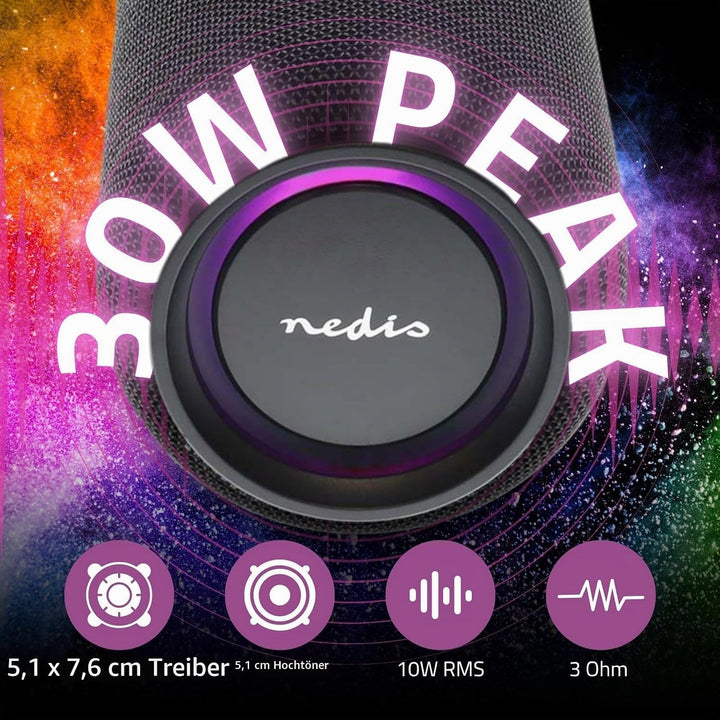 Nedis Bluetooth-Lautsprecher - max. Batteriespielzeit: 4 Std - Handgerät - 30 W - Stereo - Eingebaut
