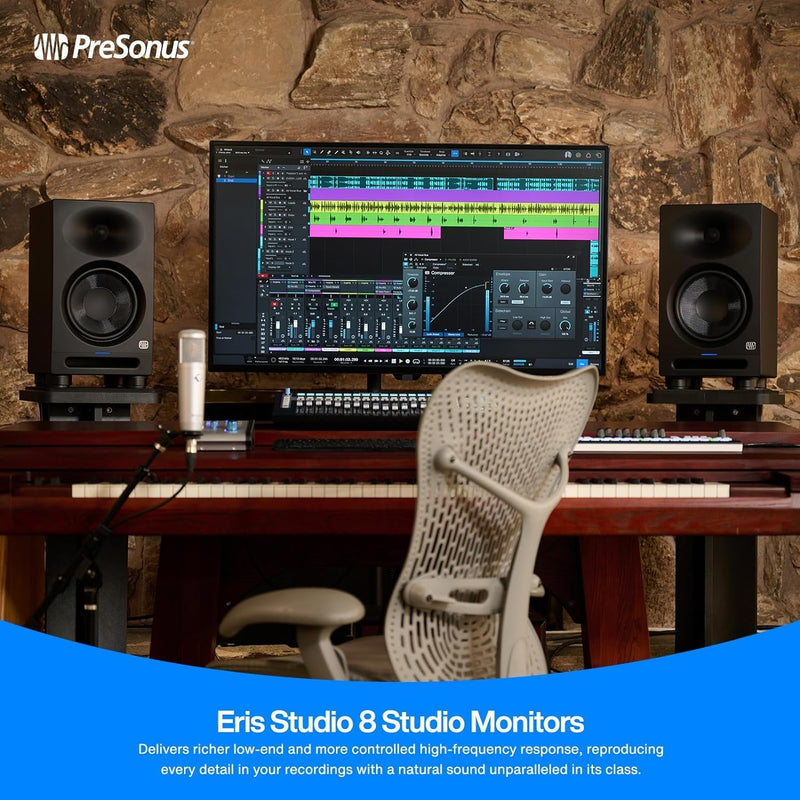 PreSonus Eris Studio 8 Aktive Monitor-Boxen 8" Lautsprecher 1 Paar + 2x keepdrum Klinkenkabel