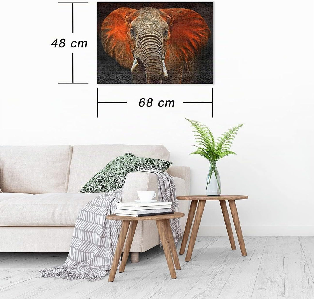 Ulmer Puzzleschmiede - Puzzle „Tsavo-Elefant“ - Stilvolles 1000 Teile Wildlife-Puzzle – Tierportrait