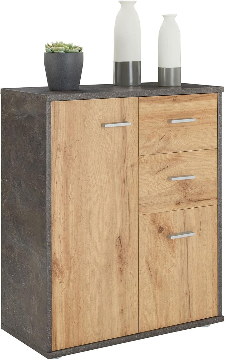 CARO-Möbel Kommode Locarno mit 2 Schubladen und Türen, modernes Highboard Bürokommode in Beton dunke