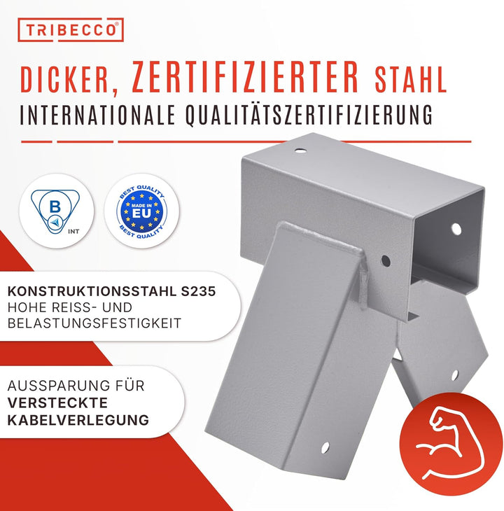TRIBECCO® Vierkant Schaukelverbinder 90/90mm 90° (90° Grau) aus pulverbeschichtetem Stahlblech für G