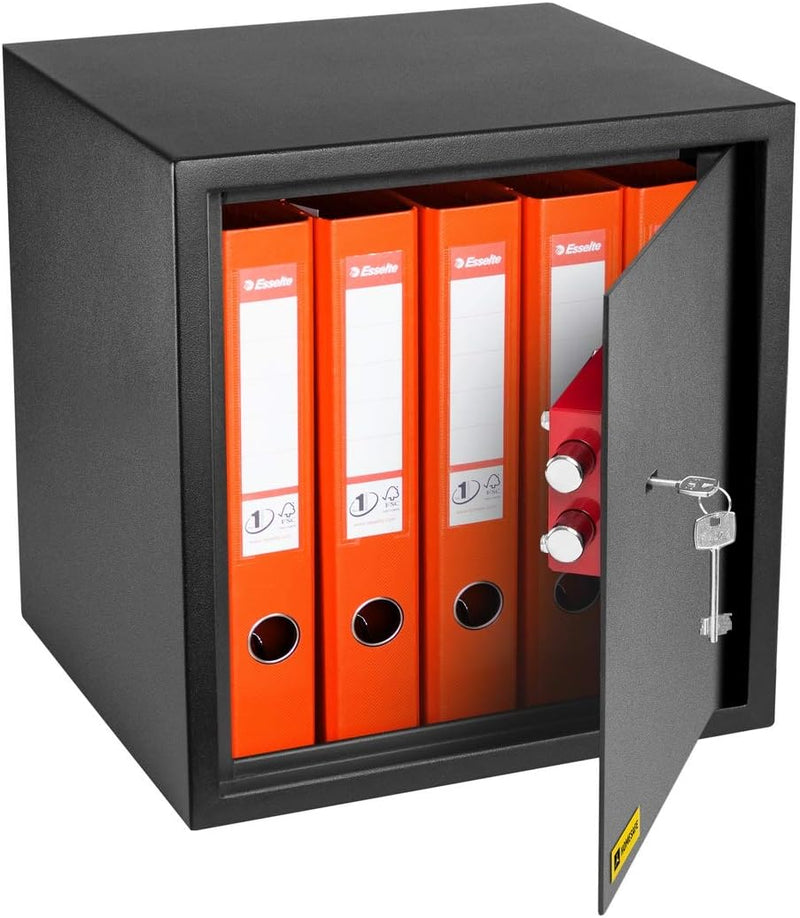 Homesafe HV38K Tresor Safe mit Schlüssel-Schloss, 38x35x35cm (HxWxD), Carbon Satin Schwarz, 38x35x35