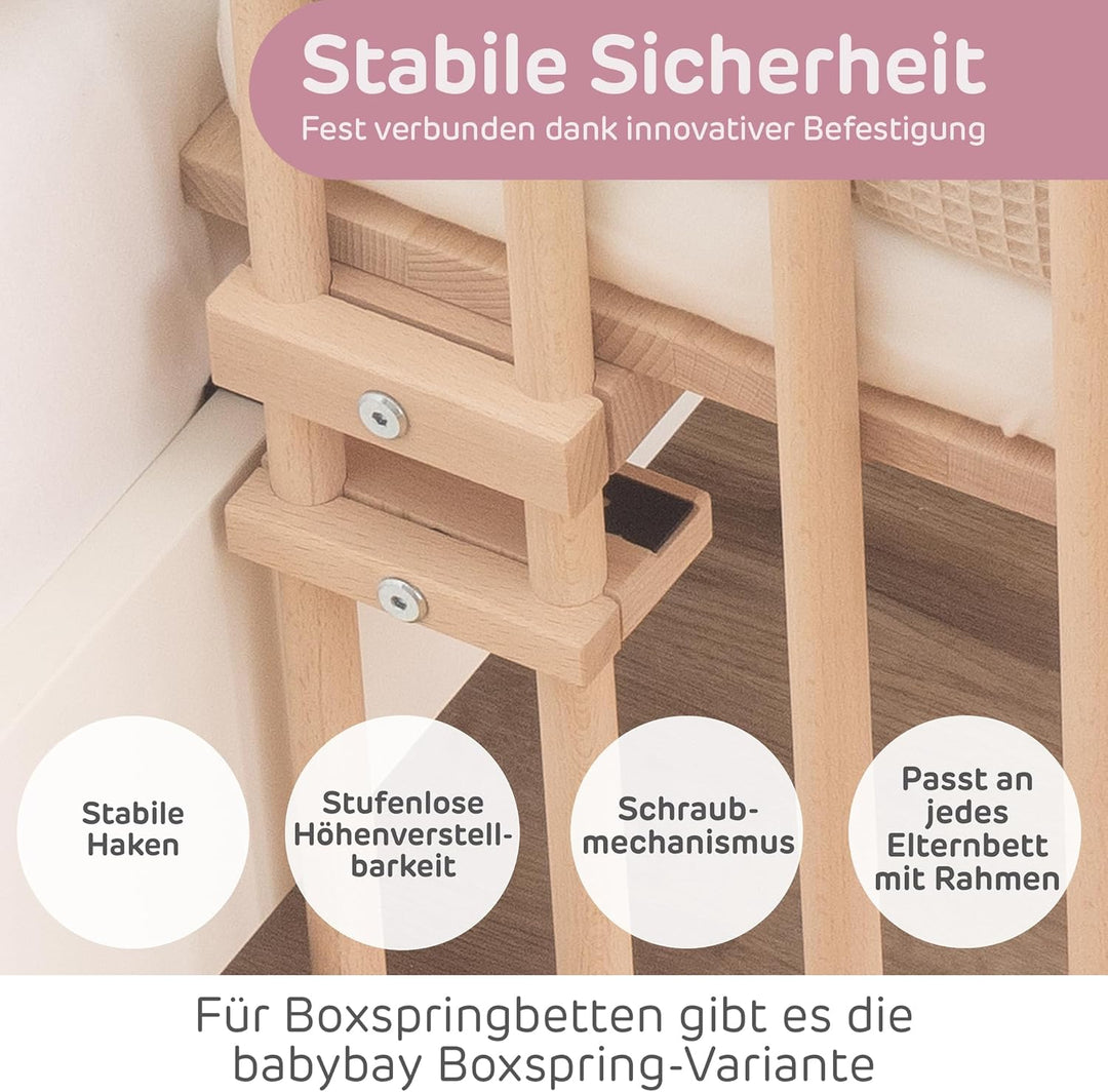 babybay Midi Beistellbett, natur unbehandelt mit Matratze Classic Soft Natur Unbehandelt 88L x 44.5B