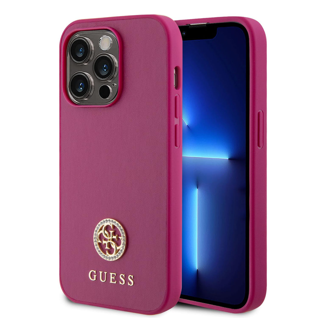 CG MOBILE Guess PU Metal 4G Strass Hülle für iPhone 15 Pro Max (Pink) rose, rose